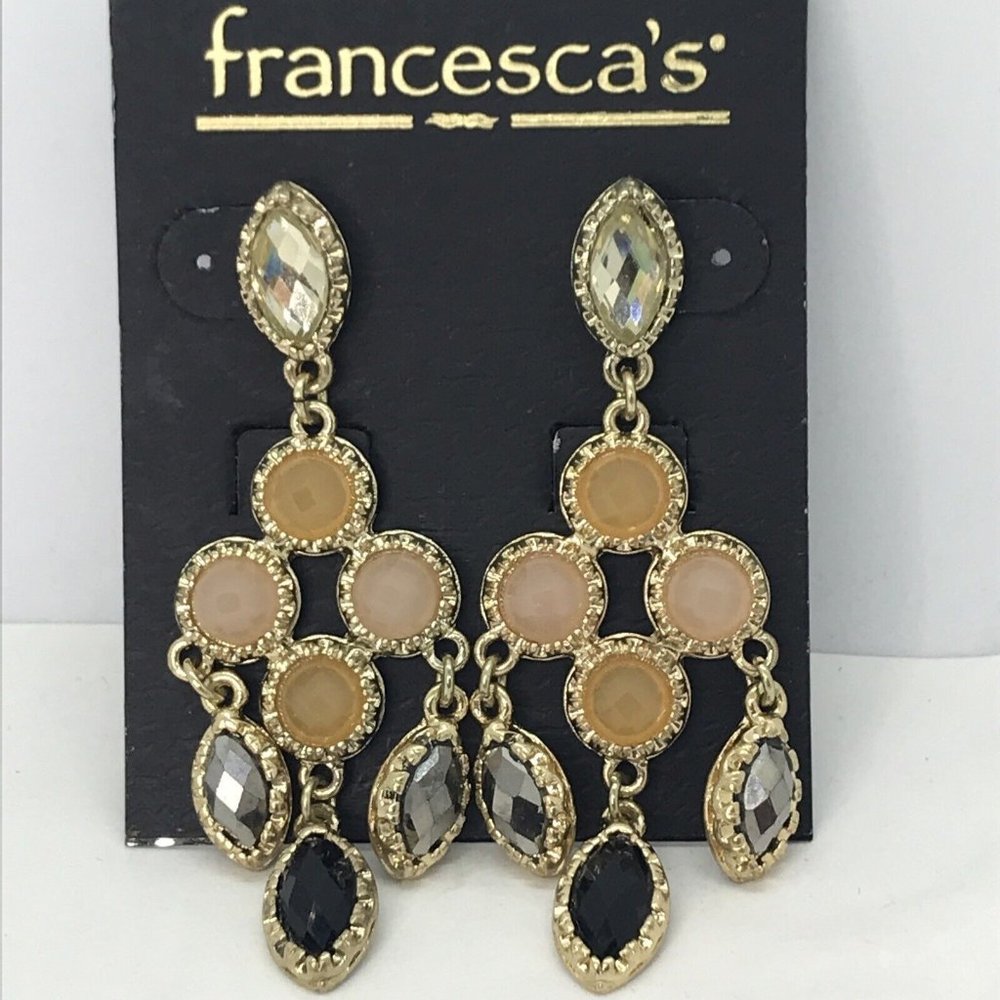 Francesca's Gold‎ Tone Drop Dangle Chandlier Faceted Stone EARRINGS 2.5"